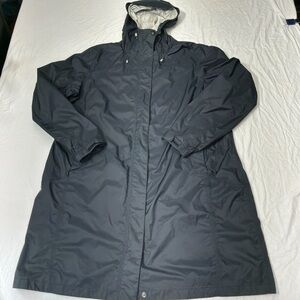 L.L.Bean Rain Coat Womens 1X Black Hooded Nylon Parka Jacket Water Resistant